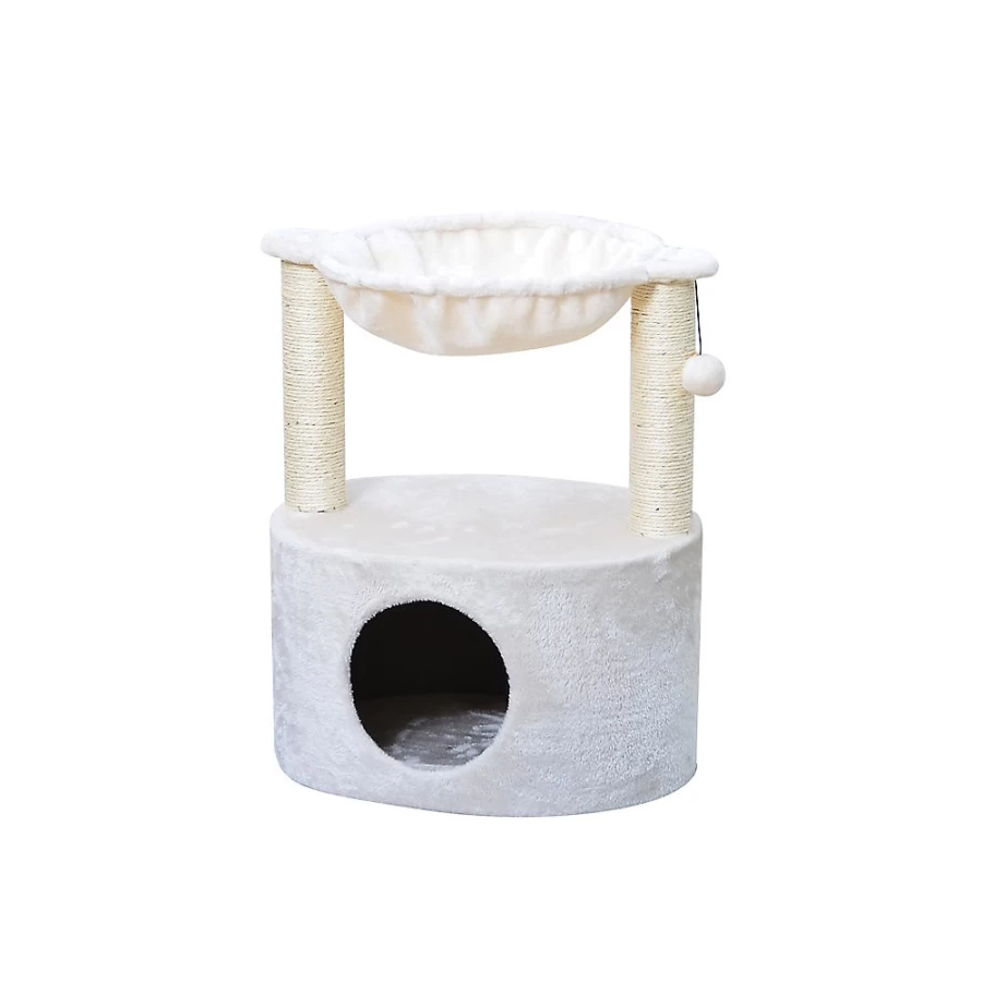 PetSmart Two By Two The Holly 23-inch Plush Cat Tree Condo in Cream for Indoor Cats