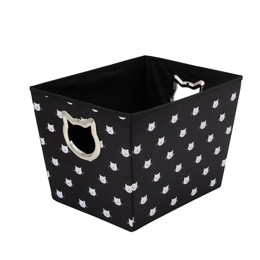 PetSmart Black and White Paw Print Fabric Cat Toy Storage Bin for Pet Organization