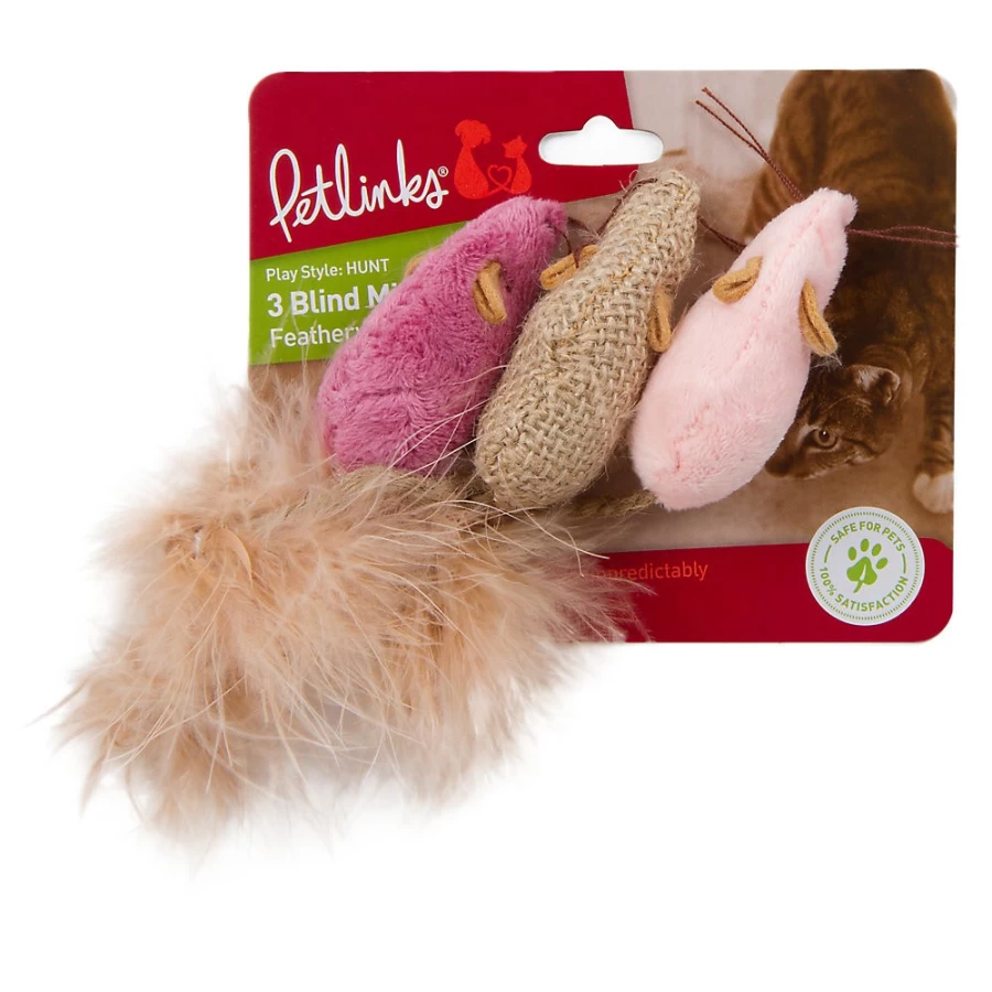 PetSmart Plush Cat Toys with Feather Tail - 3 Pack Blind Mice for Play & Hunting Instincts