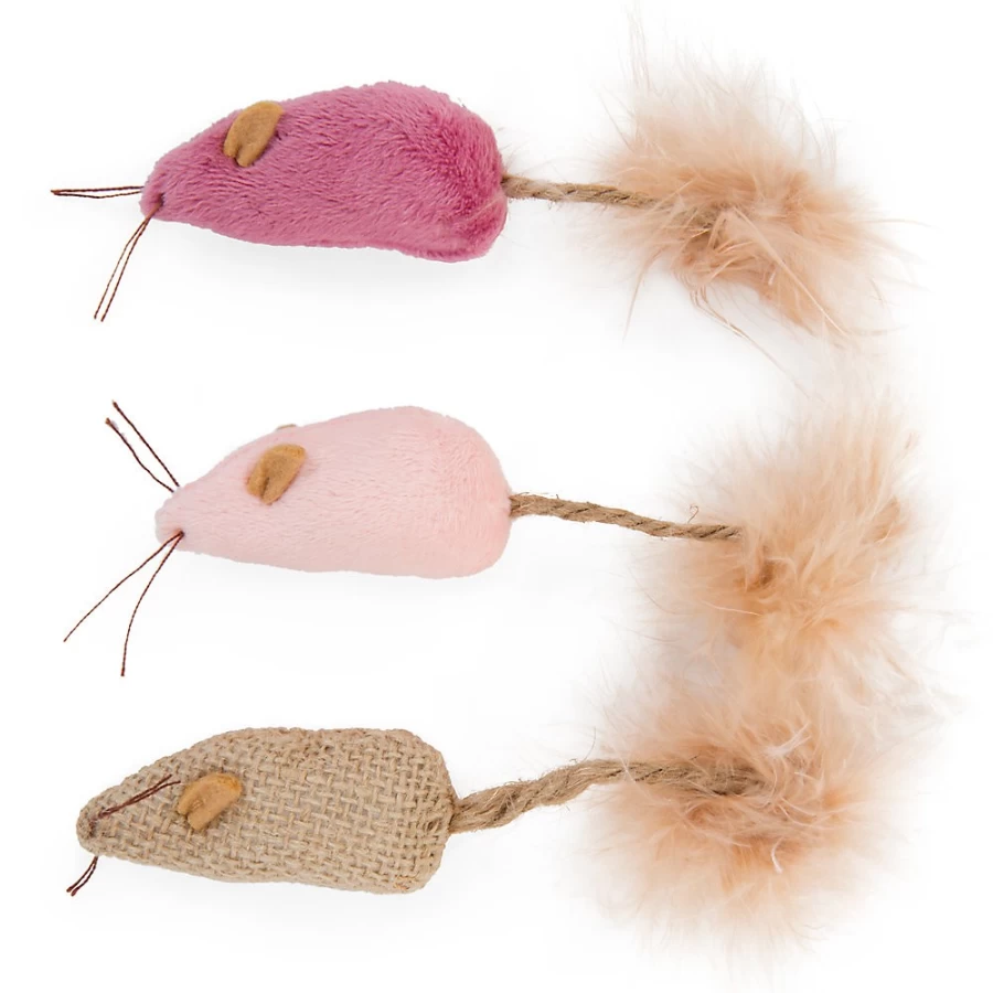 PetSmart Plush Cat Toys with Feather Tail - 3 Pack Blind Mice for Play & Hunting Instincts