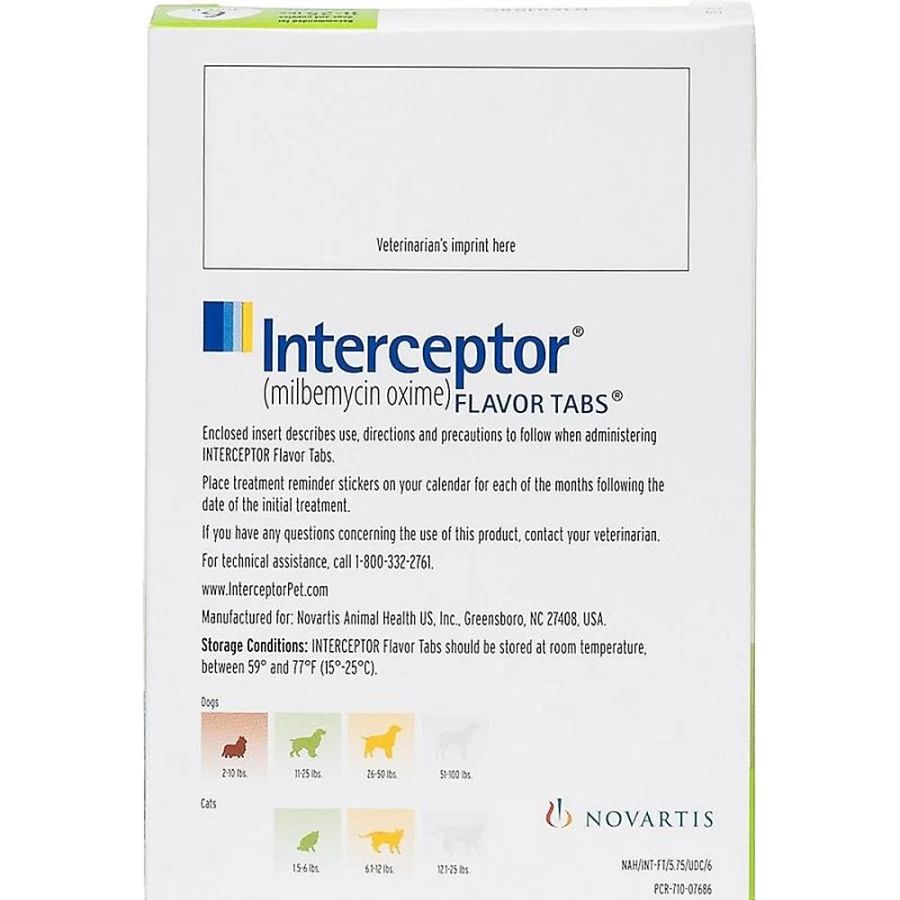 "PetSmart Interceptor Flea & Heartworm Prevention for Dogs 11-25 lbs & Cats 1.5-6 lbs - 6 Month or 12 Month Supply (Green)"