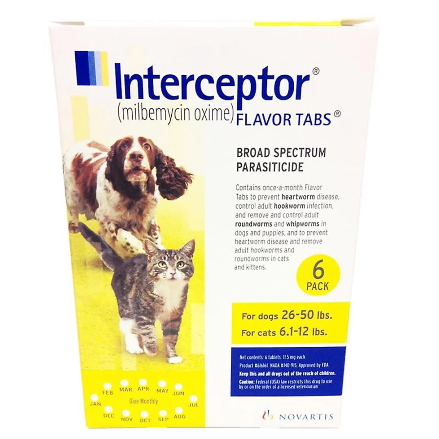 "PetSmart Interceptor Flea & Heartworm Prevention for Dogs 26-50 lbs & Cats 6-12 lbs - 6 or 12 Month Supply"