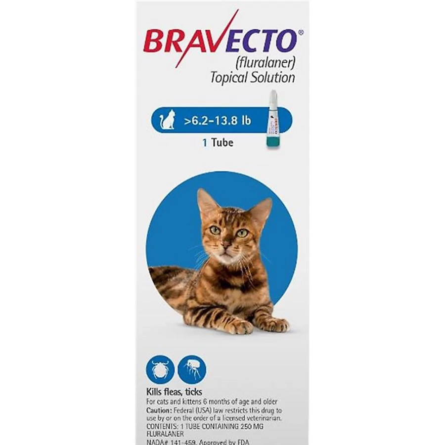 PetSmart Bravecto Topical Solution for Cats 6.2-13.8 lbs, 250 mg Flea & Tick Treatment – Blue