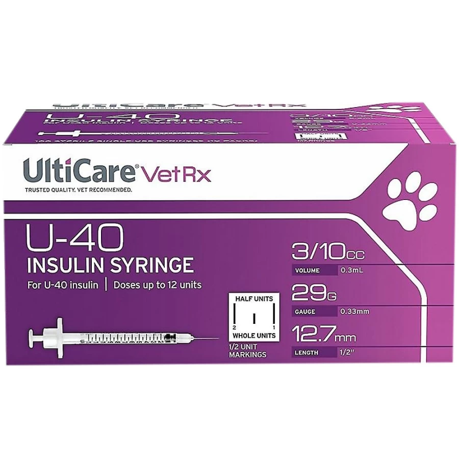 PetSmart U-40 Insulin Syringes 29G 1/2 Inch 100-Count Box for Precise Pet Insulin Dosing