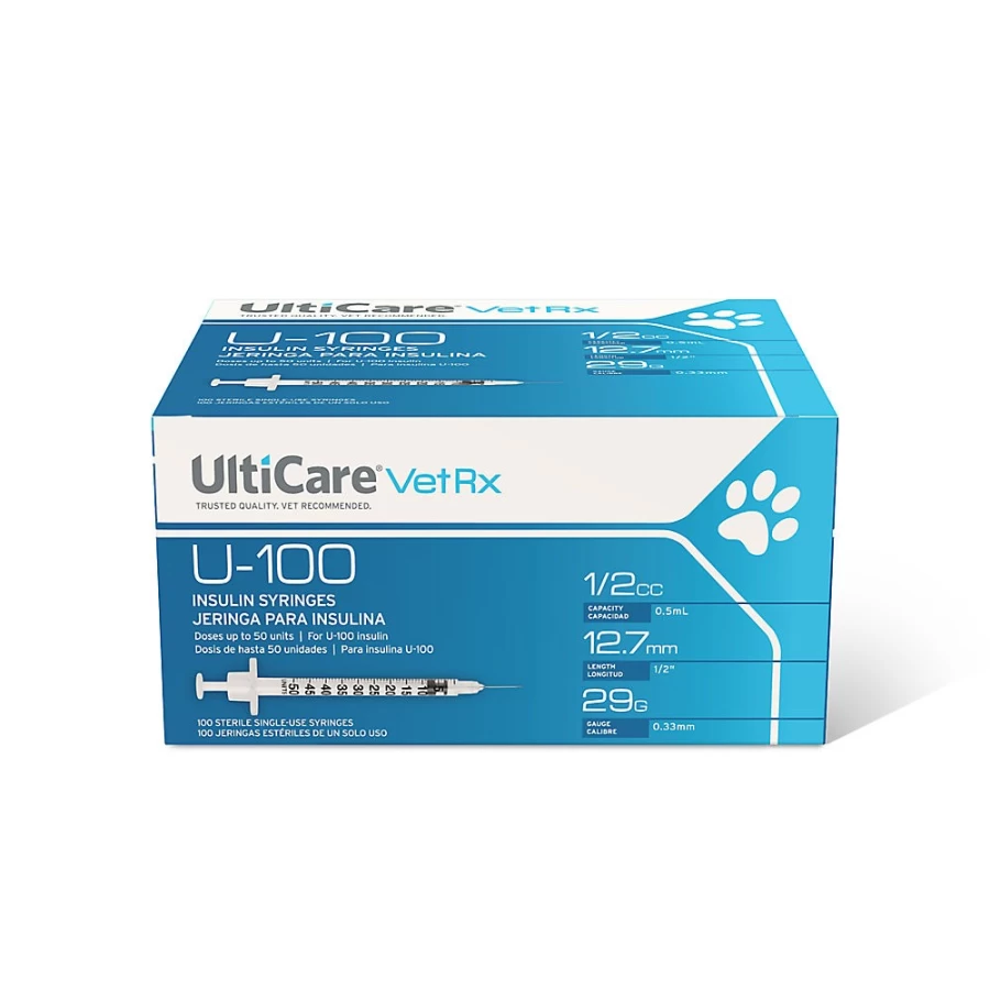 PetSmart UltiCare U-100 Insulin Syringes 29G 1/2 Inch 100ct - Disposable Diabetic Needles for Precise Dosing