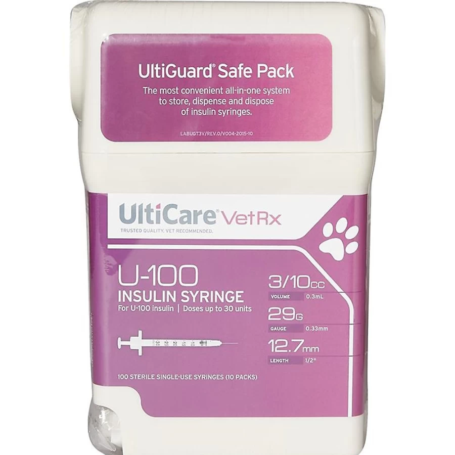 PetSmart UltiGuard U-100 Insulin Syringes 29G 1/2 Inch 100-Count with Free Sharps Container