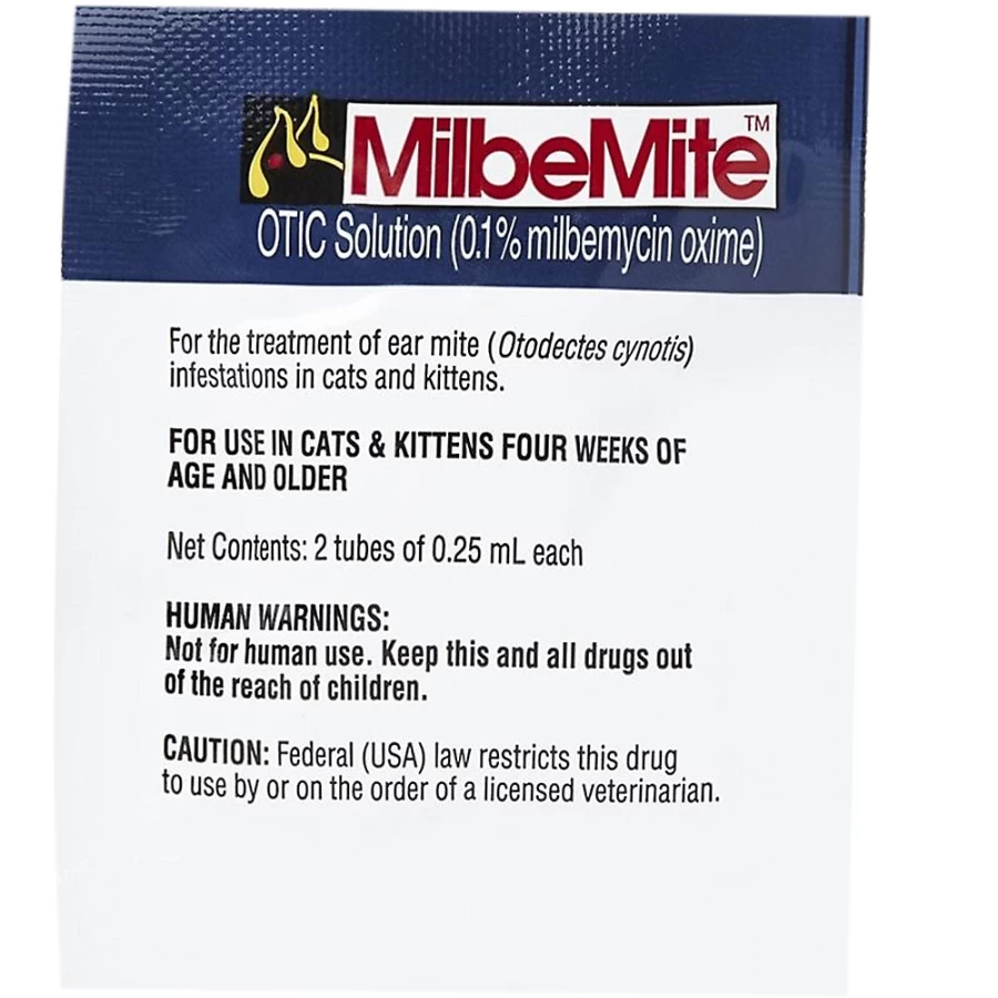 "PetSmart Milbemite Otic Solution for Cats - Ear Mite Treatment (1 Pouch, 2 Tubes)"