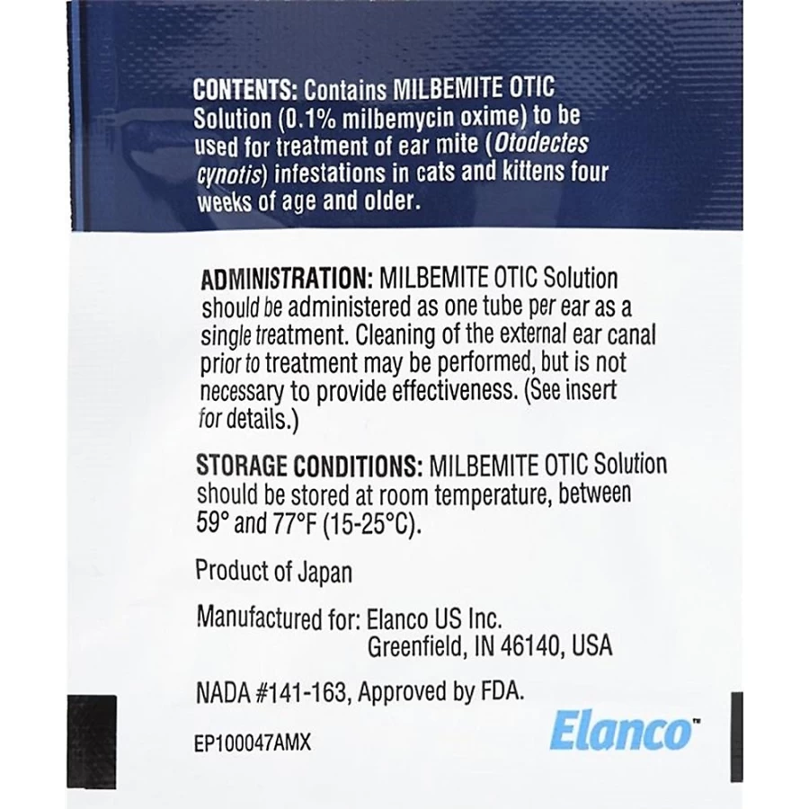 "PetSmart Milbemite Otic Solution for Cats - Ear Mite Treatment (1 Pouch, 2 Tubes)"
