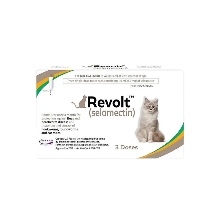 "PetSmart Revolt (Selamectin) Topical Solution for Cats 15.1-22 lbs – 3 or 6 Month Flea & Worm Treatment"