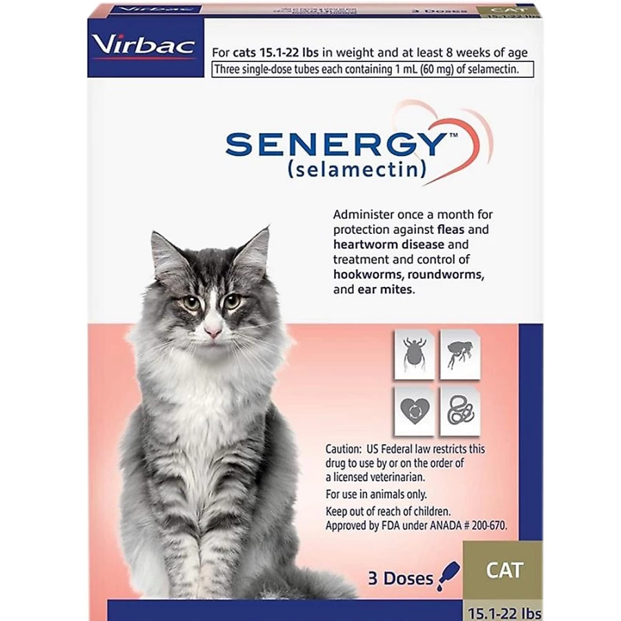 PetSmart Senergy (Selamectin) Topical Solution for Cats 15.1-22 lbs, 3-Month Supply – Flea & Tick Treatment