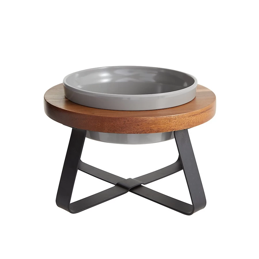 PetSmart Elevated Wooden Cat Bowl Stand - Grey Melamine Dish for Elevated Feeding