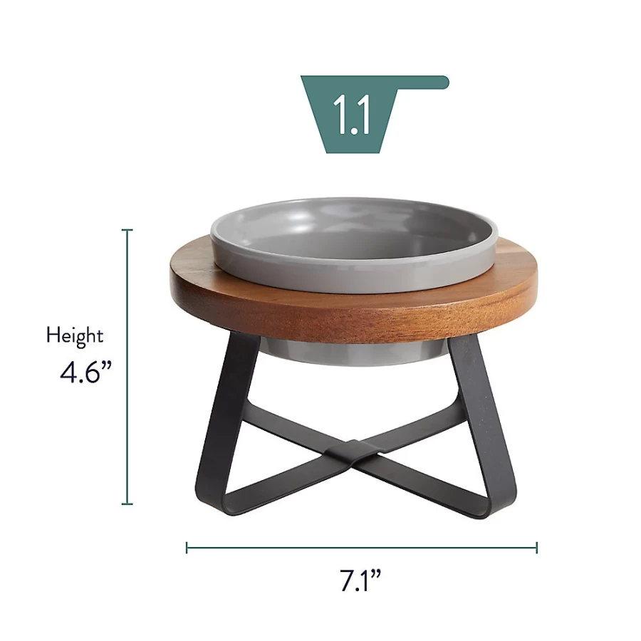 PetSmart Elevated Wooden Cat Bowl Stand - Grey Melamine Dish for Elevated Feeding