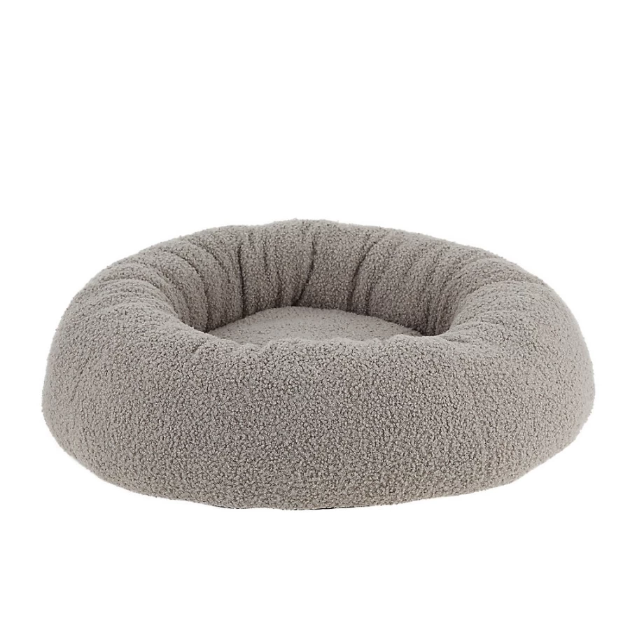 PetSmart Whisker City Cozy Grey Sherpa Donut Bed for Cats – Plush Teddy Fabric Pet Nest