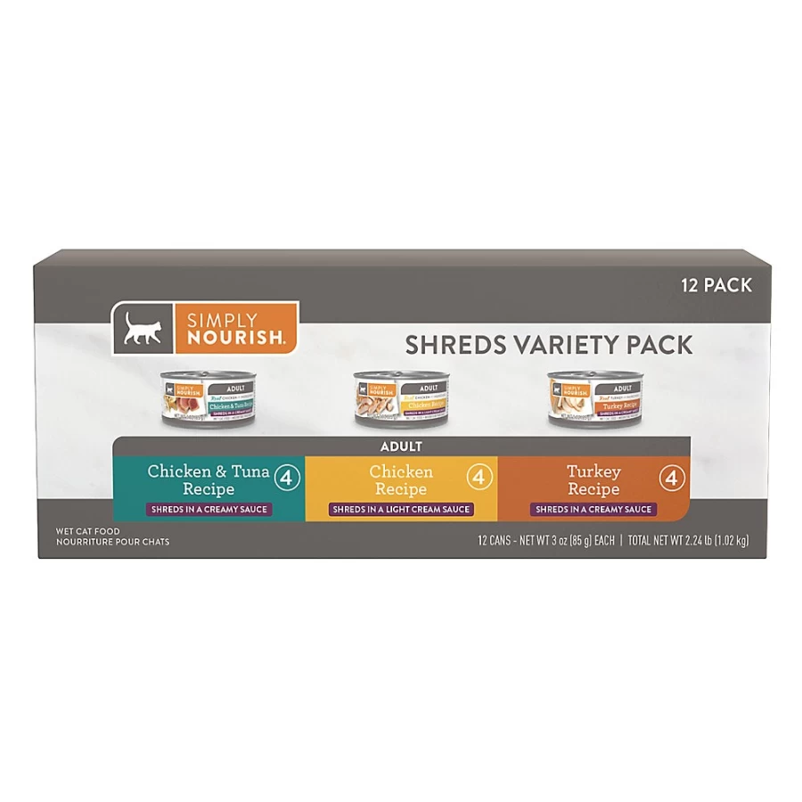 PetSmart Simply Nourish Natural Indoor Cat Wet Food with Grains, Shreds in Creamy Sauce, 36 Oz Can