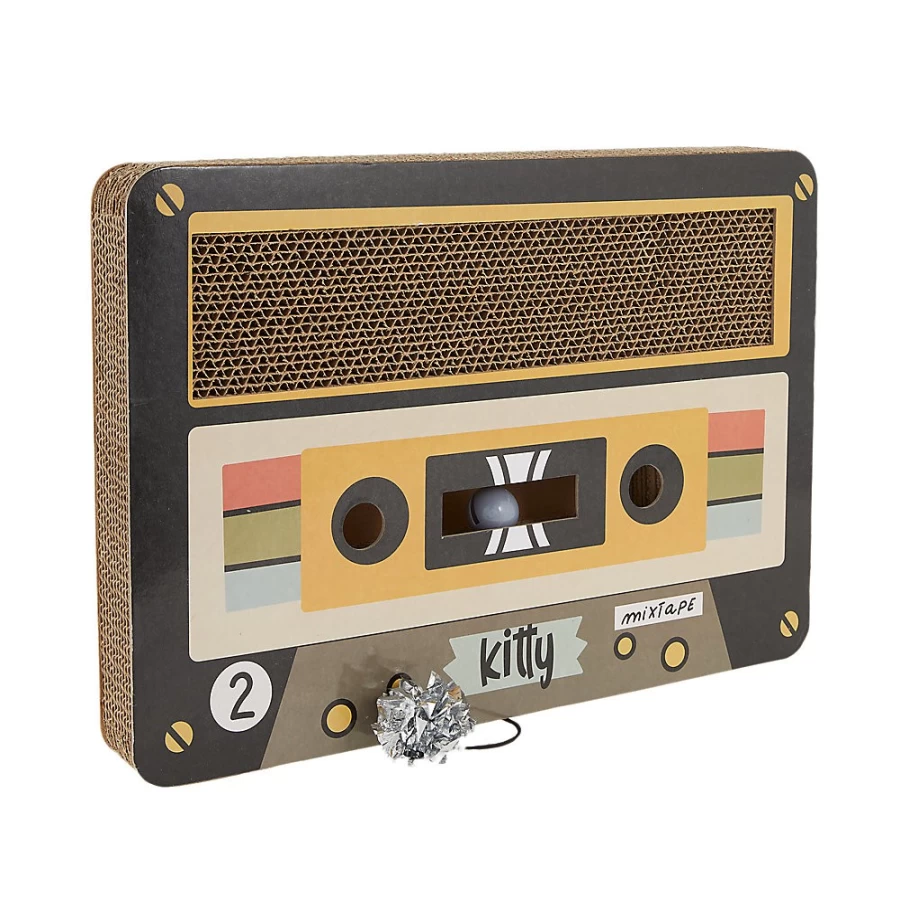 PetSmart Whisker City Corrugated Cardboard Cat Scratcher with Fun Cassette Tape Design