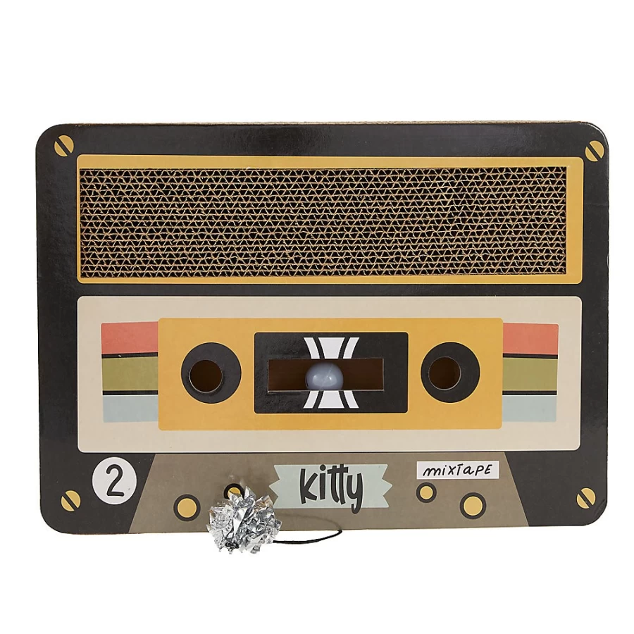 PetSmart Whisker City Corrugated Cardboard Cat Scratcher with Fun Cassette Tape Design