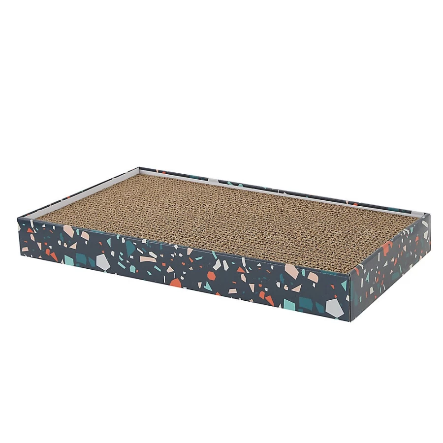 PetSmart Whisker City Double-Wide Cat Scratcher with Catnip - Navy Terrazzo Design for Indoor Cats
