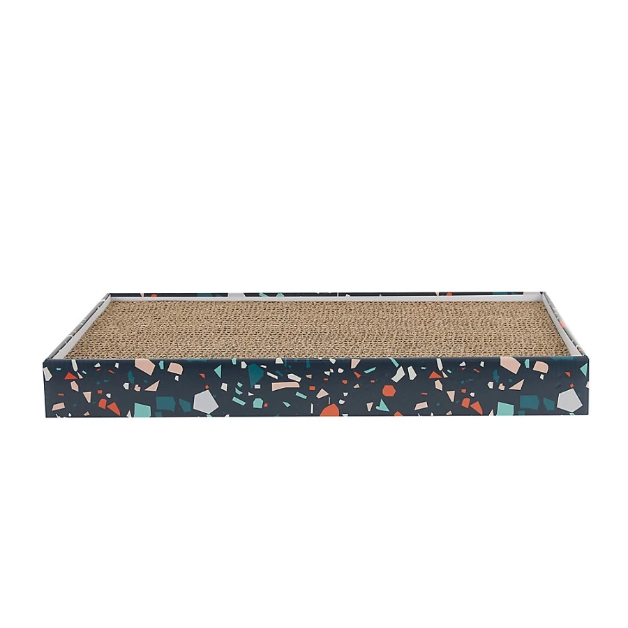PetSmart Whisker City Double-Wide Cat Scratcher with Catnip - Navy Terrazzo Design for Indoor Cats