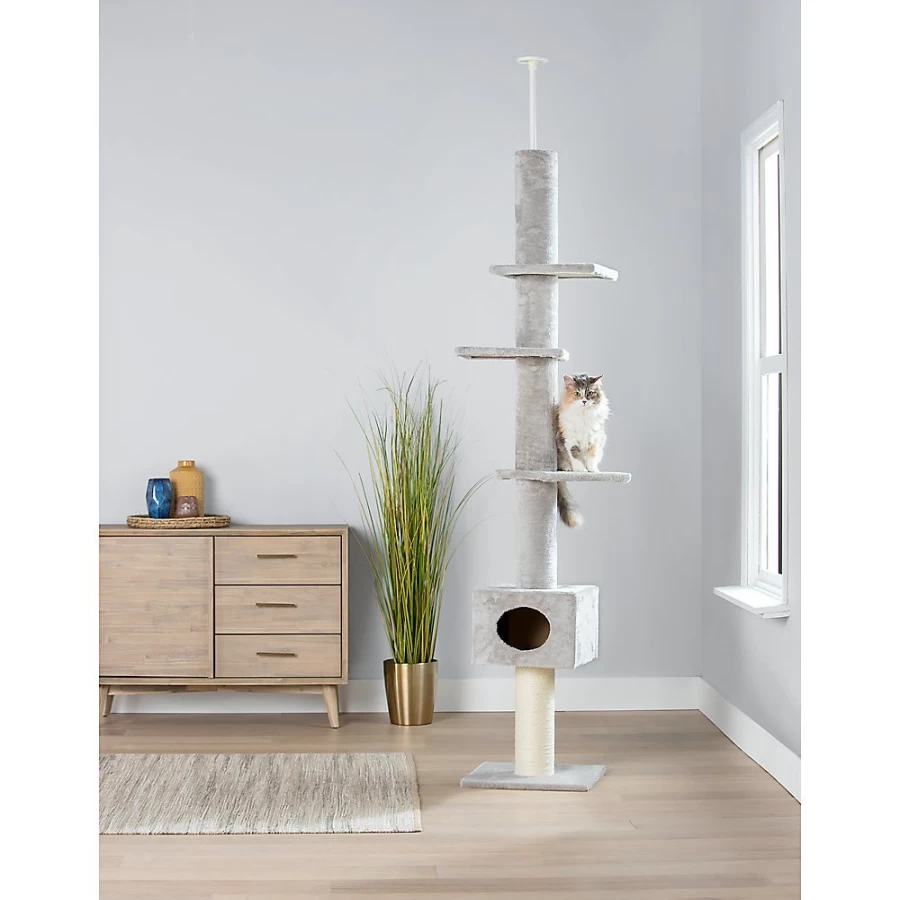 PetSmart Whisker City Grey 90-Inch Tall Cat Tree - Sky-High Plank Sanctuary for Climbing & Play