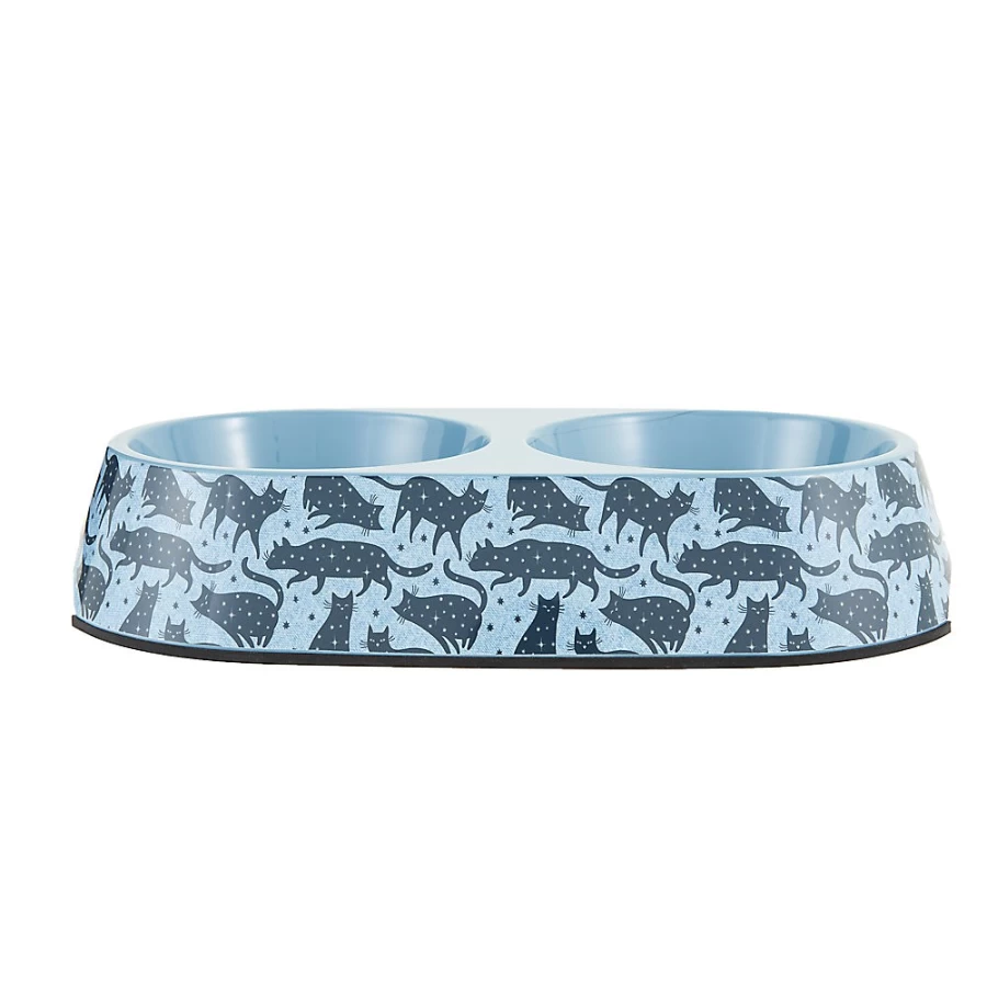 PetSmart Whisker City Midnight Cat Print Double Diner Bowl - 3 Cup Melamine Cat Food Dish