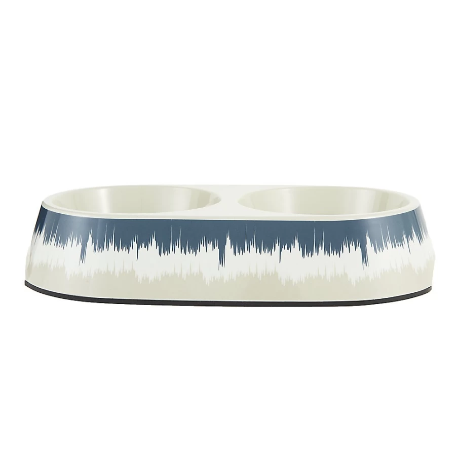PetSmart Whisker City 3-Cup Double Diner Cat Bowl - Blue/Beige Melamine Pet Dish for Cats