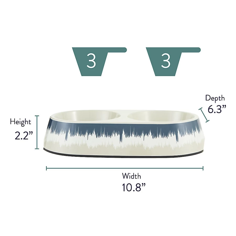 PetSmart Whisker City 3-Cup Double Diner Cat Bowl - Blue/Beige Melamine Pet Dish for Cats