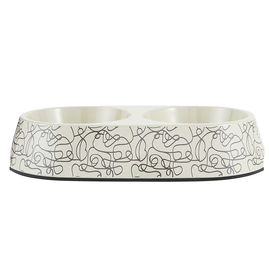 PetSmart Whisker City 3-Cup Double Melamine Cat Bowl with Scribble Print Design