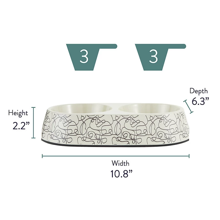 PetSmart Whisker City 3-Cup Double Melamine Cat Bowl with Scribble Print Design