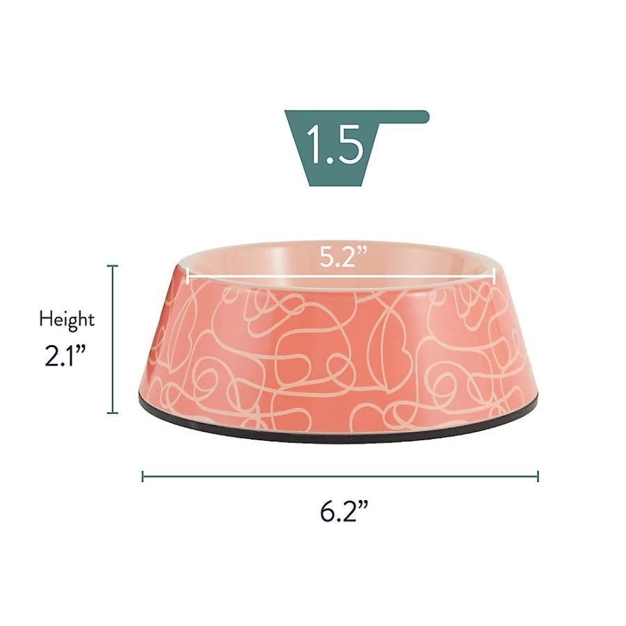 PetSmart Whisker City 1.5-Cup Coral Abstract Melamine Cat Food Bowl for Cats