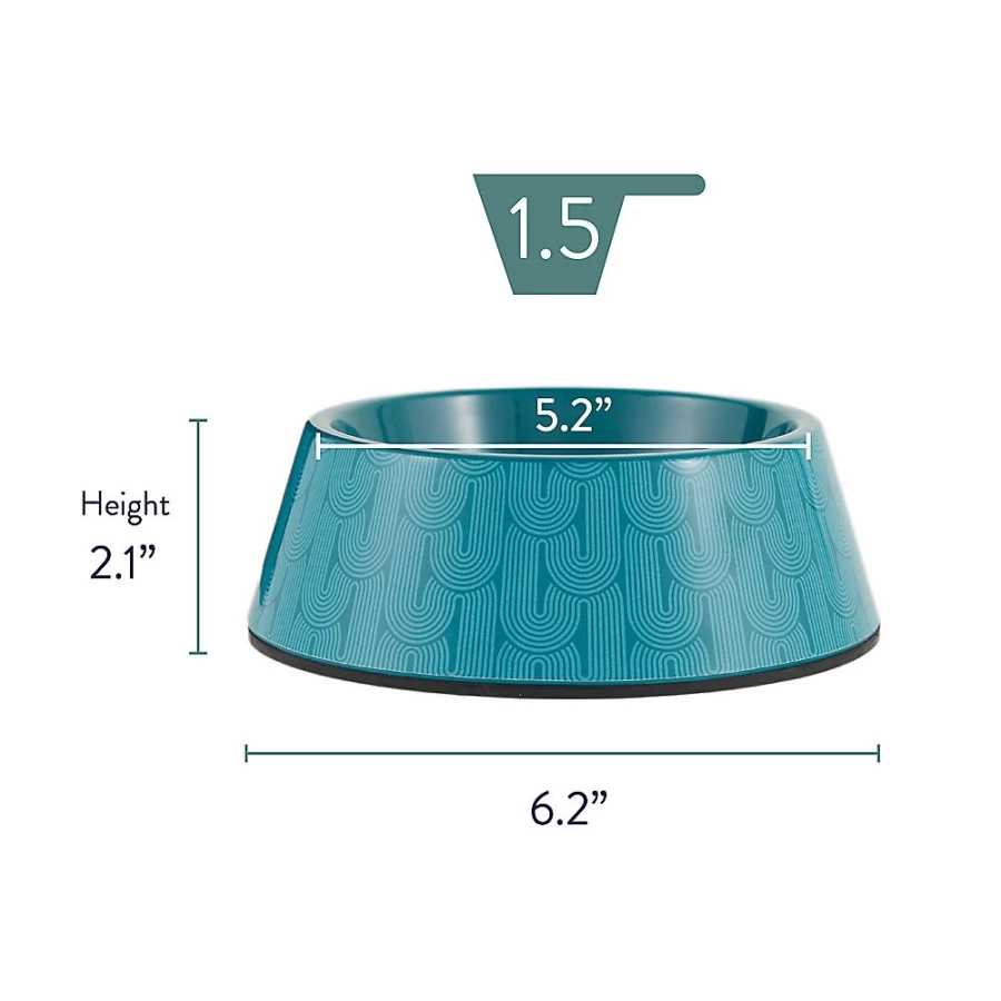 PetSmart Whisker City 1.5-Cup Teal Melamine Cat Bowl with Modern Curved Design