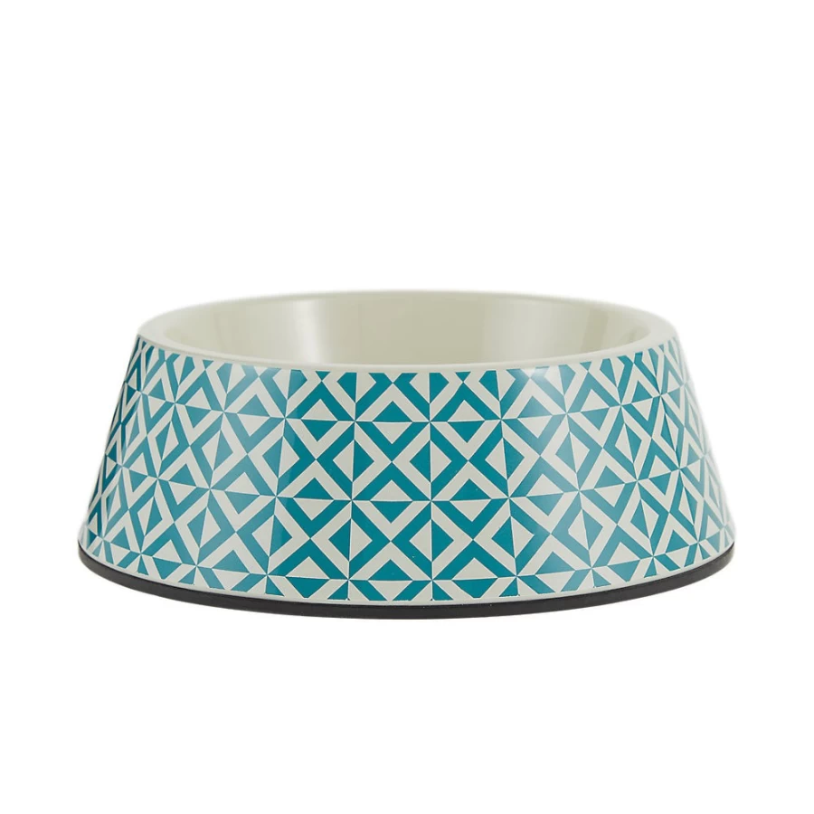 PetSmart Whisker City 1.5-Cup Teal Geometric Cat Bowl, Durable Melamine Dish for Cats