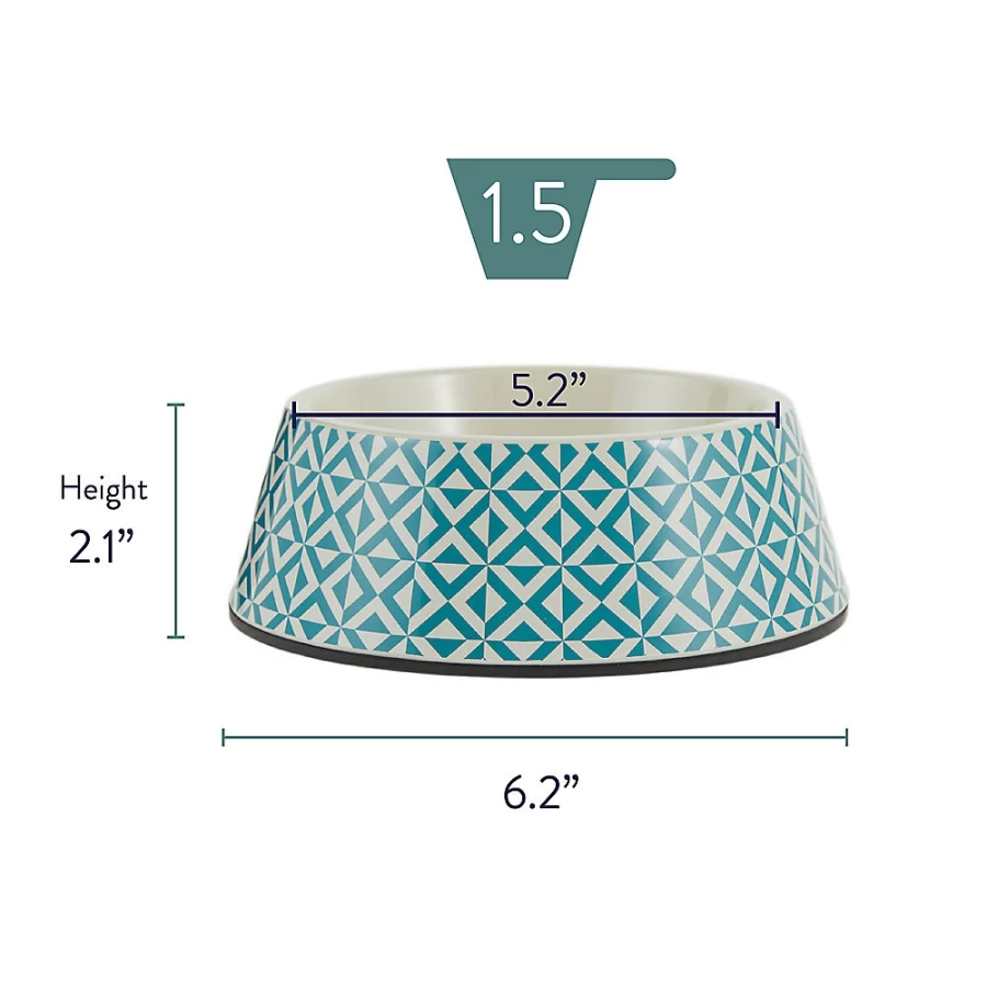 PetSmart Whisker City 1.5-Cup Teal Geometric Cat Bowl, Durable Melamine Dish for Cats