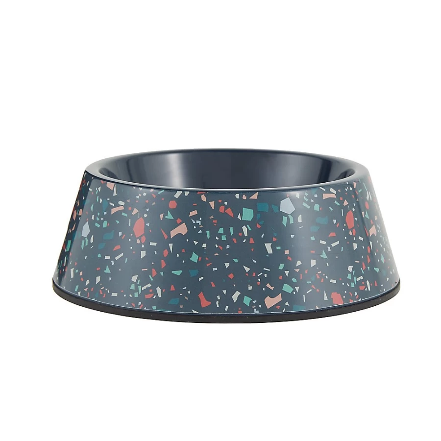 PetSmart Whisker City 1.5-cup Melamine Cat Bowl in Navy Terrazzo Design