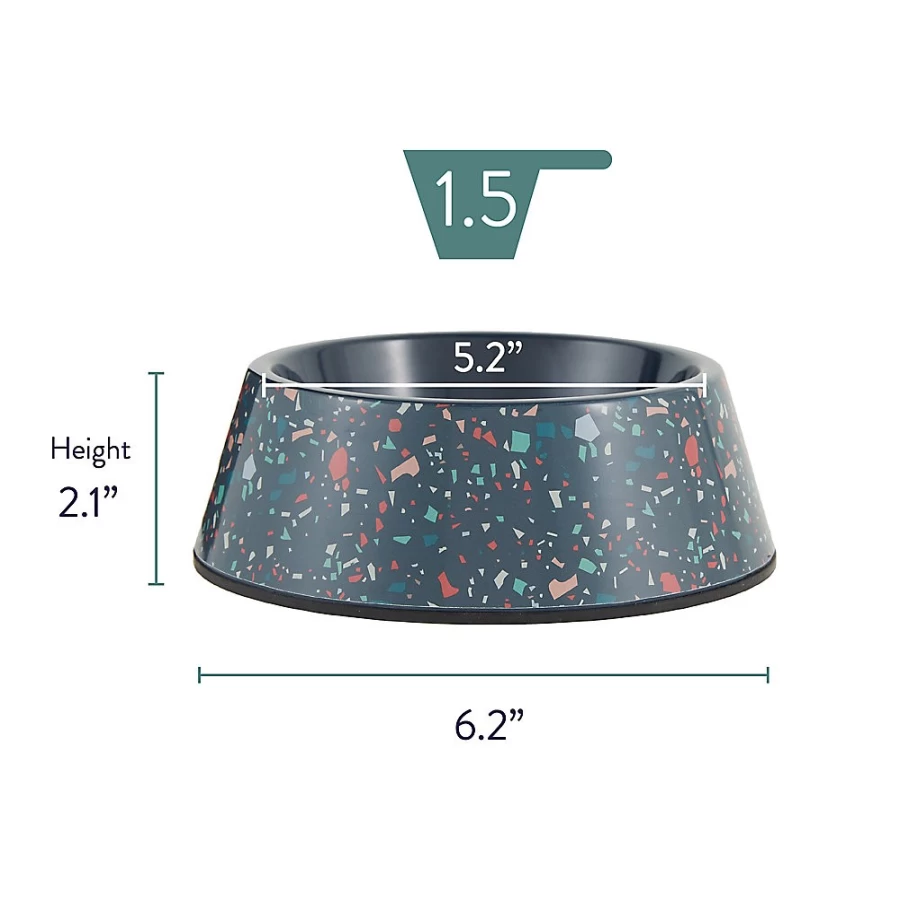 PetSmart Whisker City 1.5-cup Melamine Cat Bowl in Navy Terrazzo Design