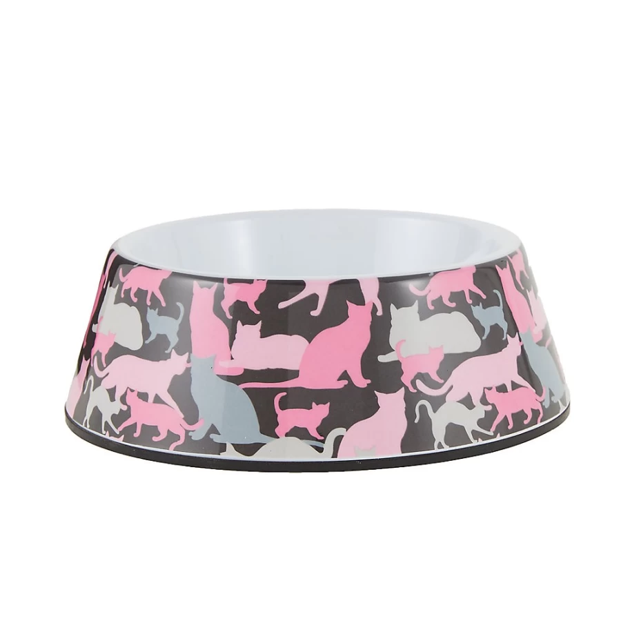 PetSmart Whisker City Camo Print Melamine Cat Bowl, 1.5 Cup Capacity, Pink Pet Feeding Dish