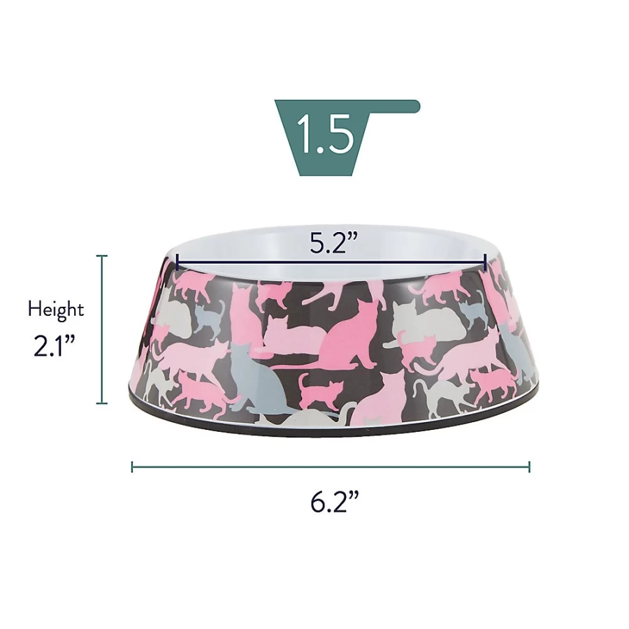 PetSmart Whisker City Camo Print Melamine Cat Bowl, 1.5 Cup Capacity, Pink Pet Feeding Dish