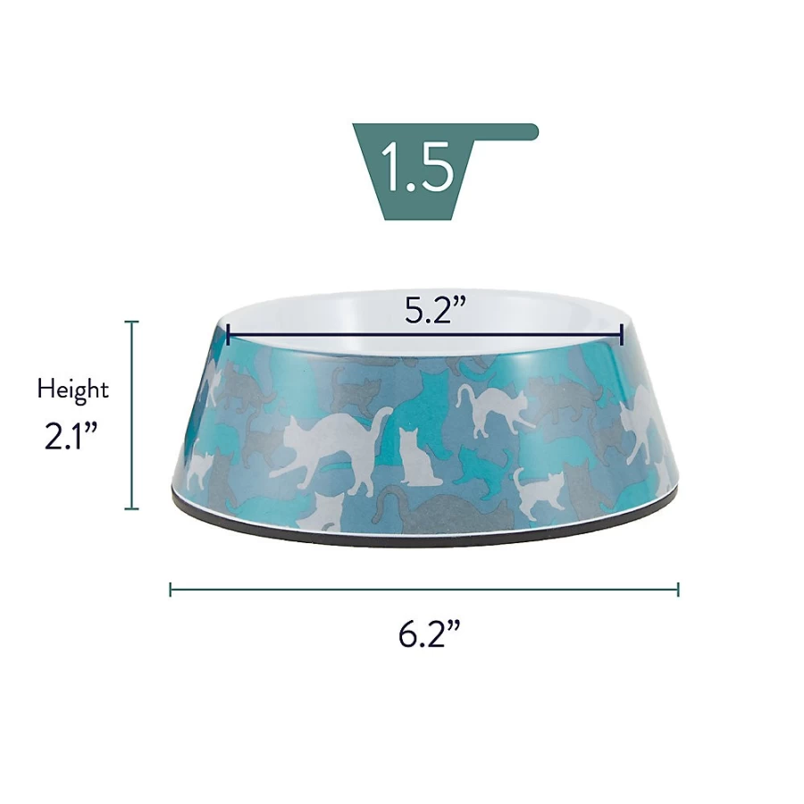 PetSmart Whisker City Camo Print Melamine Cat Bowl, 1.5 Cup Capacity, Durable Pet Dish for Cats