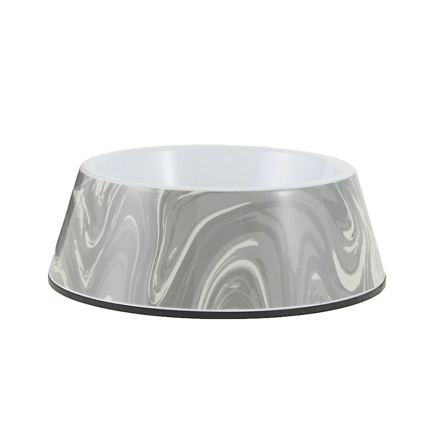 PetSmart Whisker City 1.5-Cup Melamine Cat Bowl - Grey Marble Design, Durable Pet Dish for Food & Water