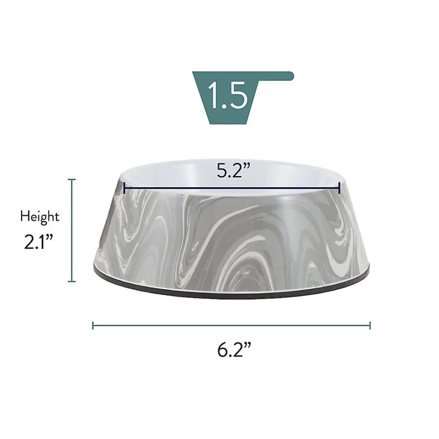 PetSmart Whisker City 1.5-Cup Melamine Cat Bowl - Grey Marble Design, Durable Pet Dish for Food & Water