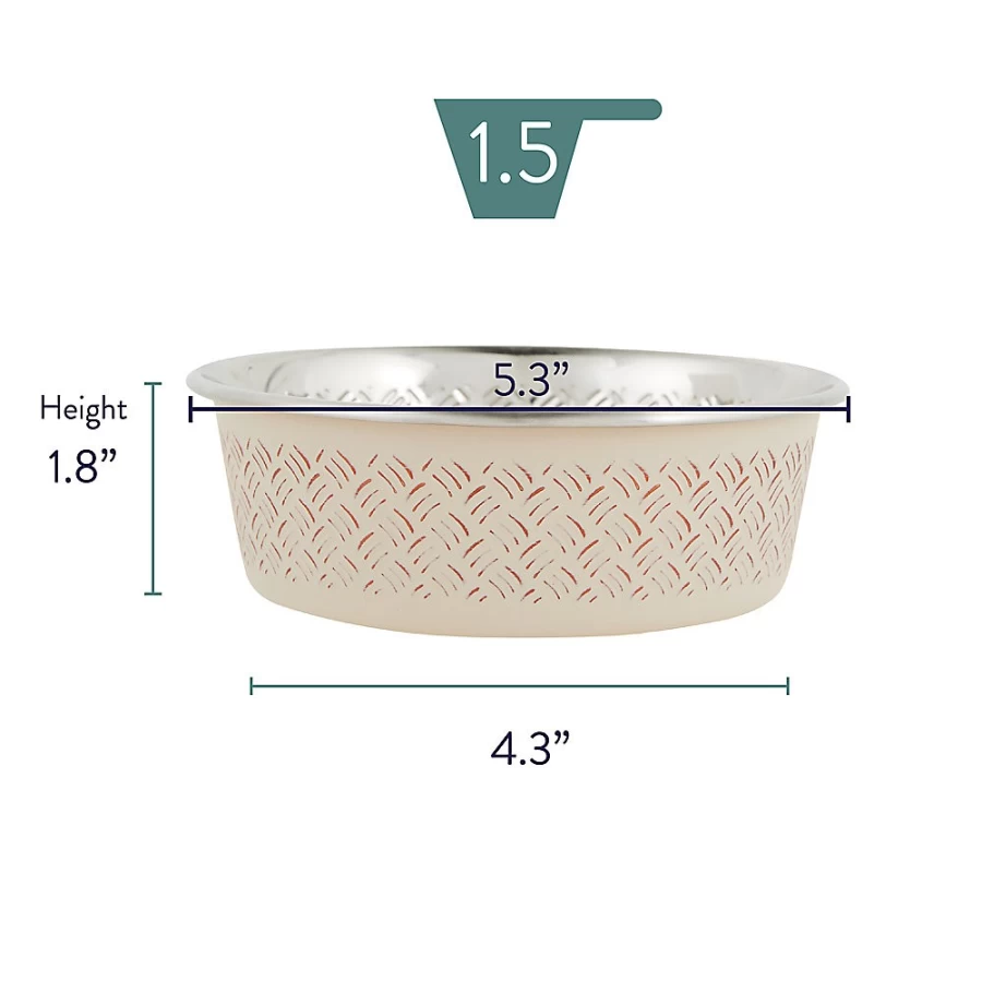 PetSmart Whisker City Stainless Steel Cat Bowl, 1.5 Cup Capacity, Embossed Cross Hatch Design, Durable Pet Food Dish