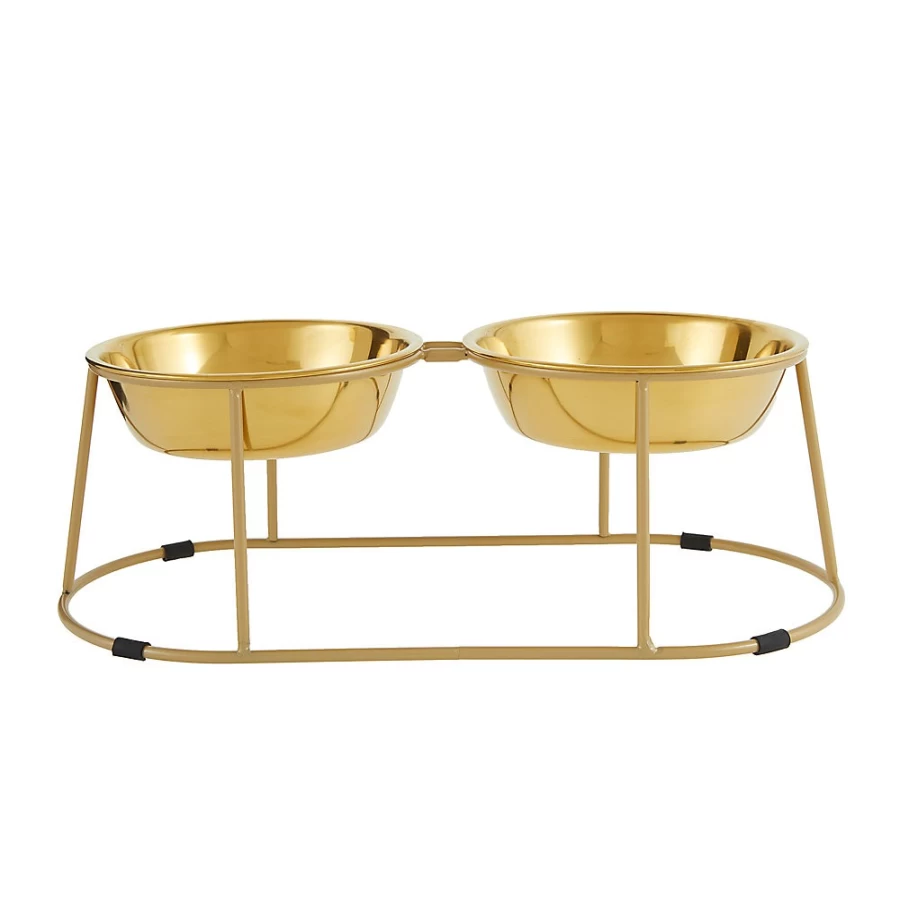 PetSmart Gold Steel Double Cat Diner with Stand - Whisker City Elevated Pet Feeder for Cats