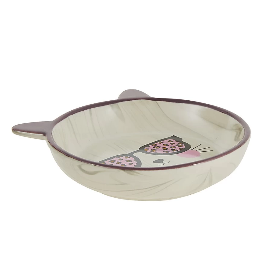 PetSmart Whisker City Ceramic Cat Bowl with Pink Sunglasses Design, 1.5-Cup Capacity Pet Dish