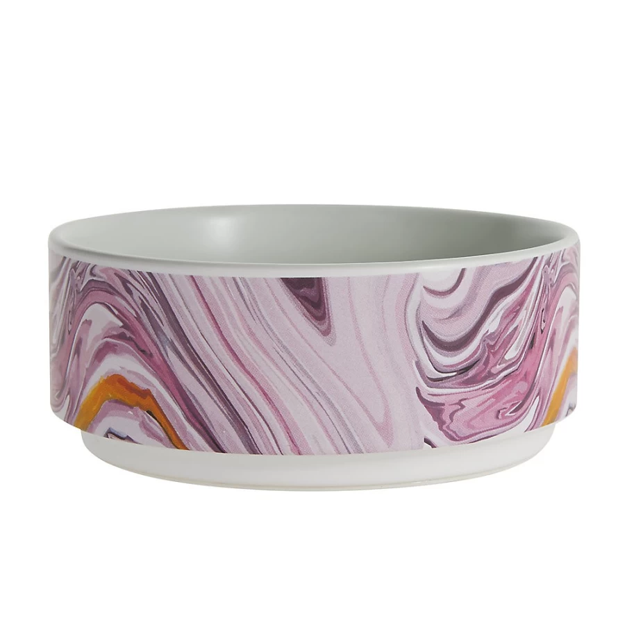 PetSmart Whisker City Non-Slip Ceramic Cat Bowl, 1.5 Cup Capacity, Marble Design Pet Food Dish