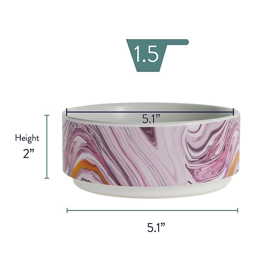 PetSmart Whisker City Non-Slip Ceramic Cat Bowl, 1.5 Cup Capacity, Marble Design Pet Food Dish