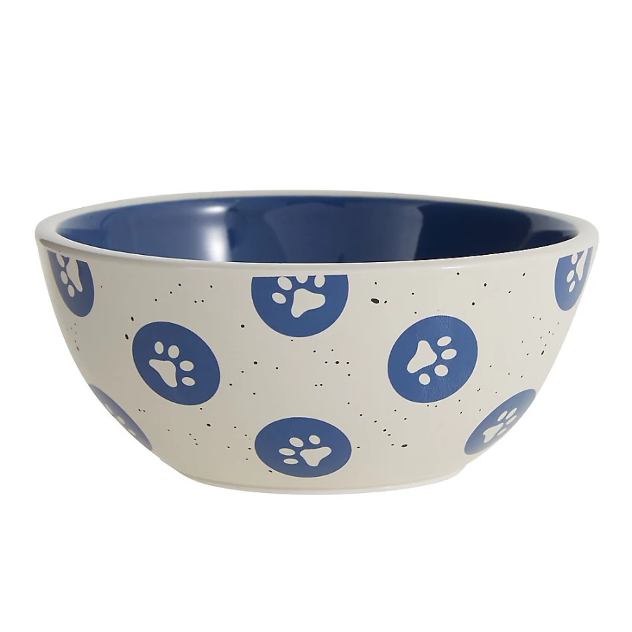 PetSmart Whisker City Dot Paws Ceramic Cat Bowl - Non-Skid, 1.25 Cup Capacity, Durable Pet Food Dish