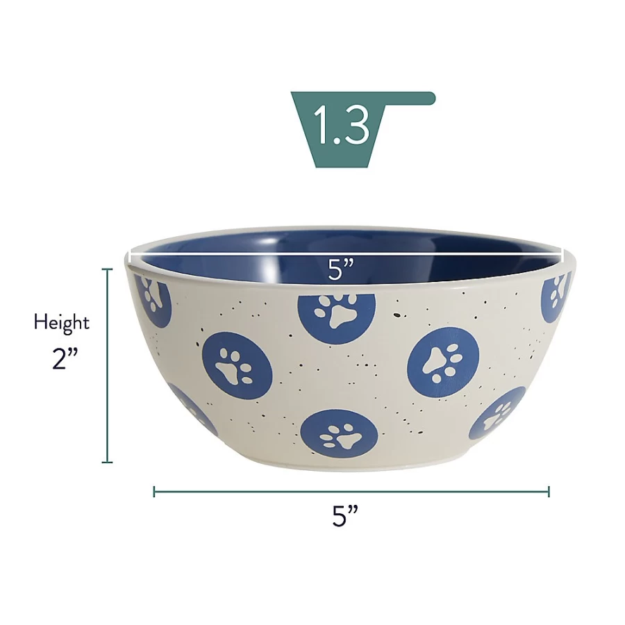 PetSmart Whisker City Dot Paws Ceramic Cat Bowl - Non-Skid, 1.25 Cup Capacity, Durable Pet Food Dish