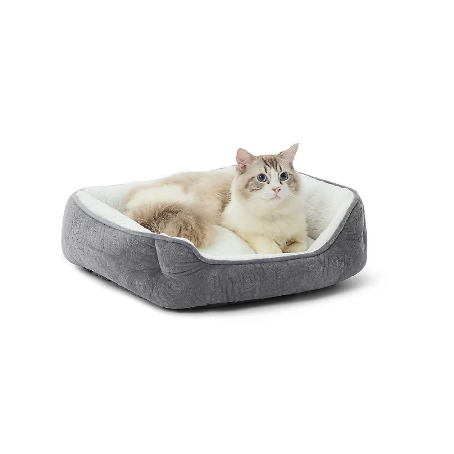 PetSmart Whisker City Gray Stitched Rose Pet Bed for Cats - Soft & Cozy Cuddler
