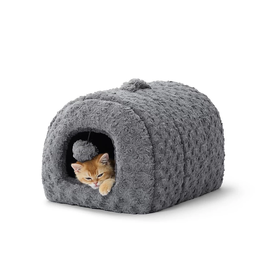 PetSmart Whisker City Cat Hideaway Hut - Cozy Plush Bed & Play Toy for Indoor Cats