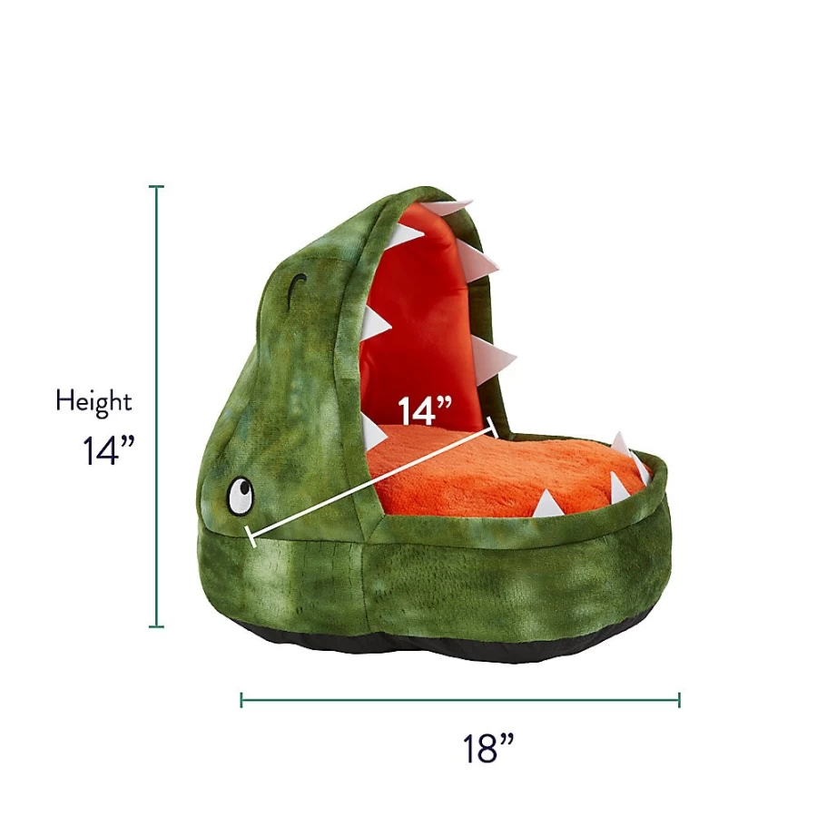 PetSmart Whisker City Elevated Cat Bed - Green Dinosaur Design Cozy Hut for Cats