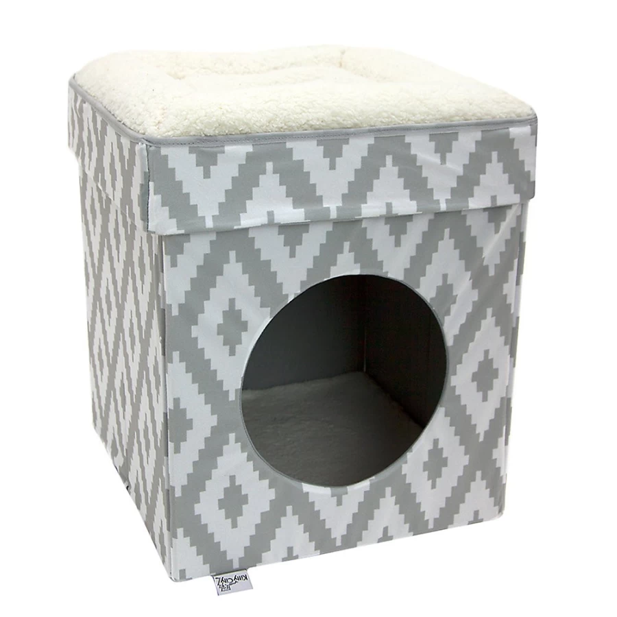 PetSmart Foldable Kitty City Cool Gray & White Cube Cat Bed for Comfortable Sleeping